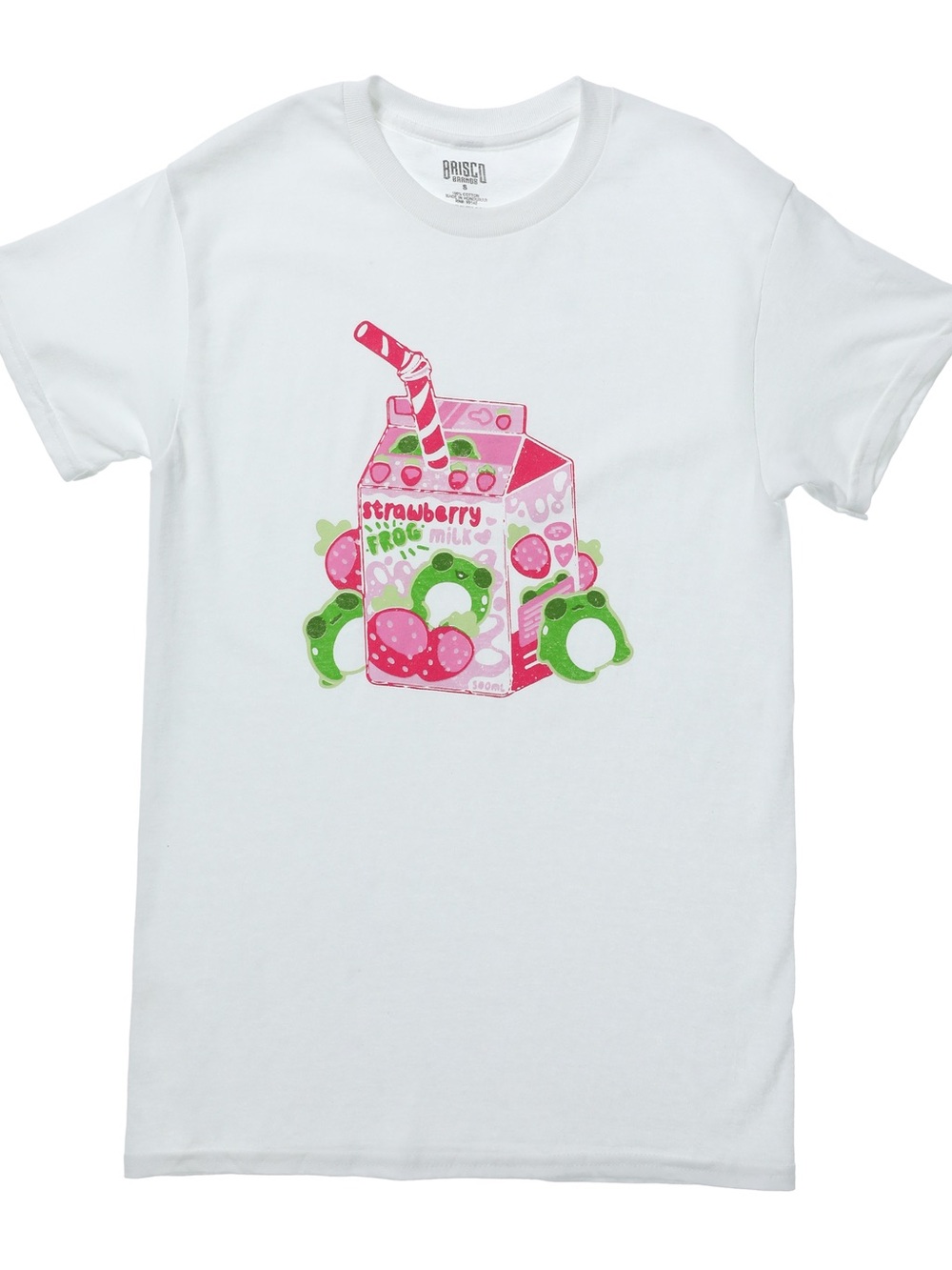 brisco brands white strawberry frog milk tee size medium